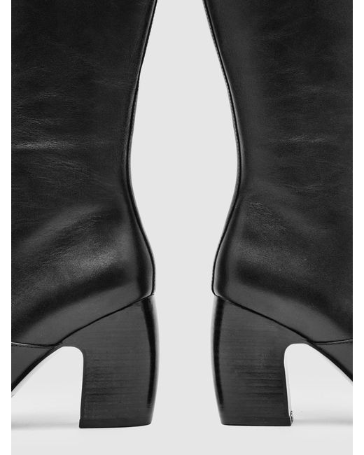Reiss Black Leather Knee-High Block-Heel Boots