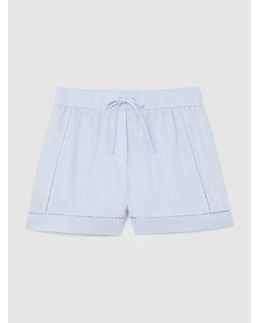 Reiss Blue Linen Ladder-Embroidery Shorts
