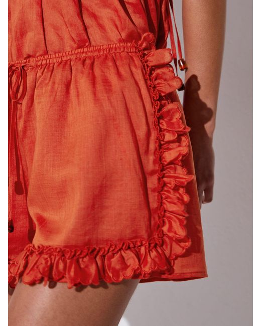 Reiss Red Brook - Orange Ruffle-trim Drawstring Shorts, Us 0