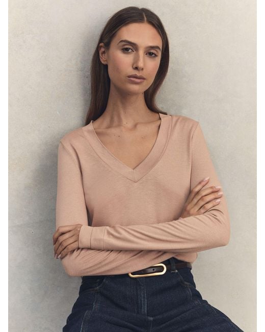 Reiss Natural Brady Neck Top Knitted