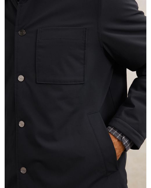 Reiss Black Lightly-Padded Patch-Pocket Overshirt for men