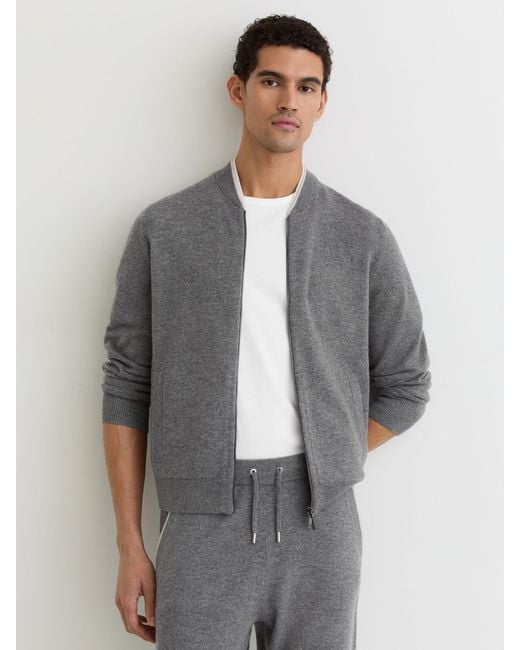 Reiss Gray Clifford Merino-Wool Zipped Bomber Cardigan for men