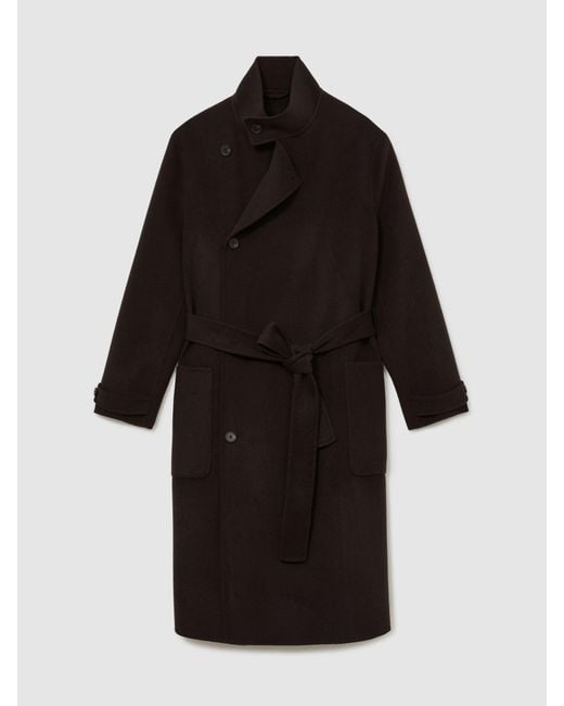 Reiss Black Wool-Blend Blindseam Belted Overcoat for men