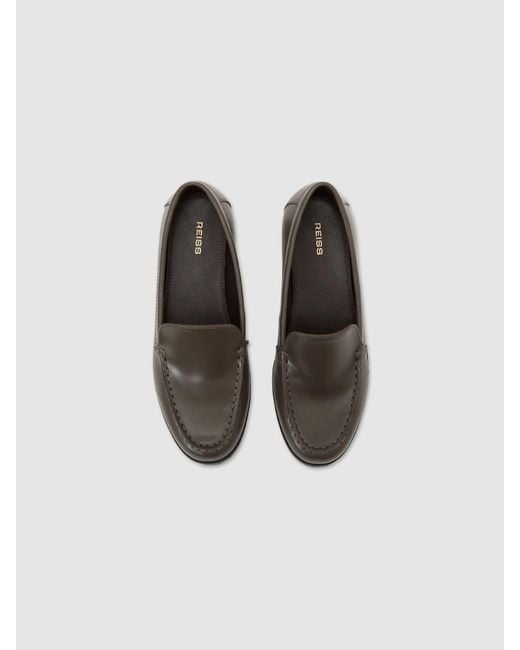 Reiss Gray Leather Apron-Toe Loafers