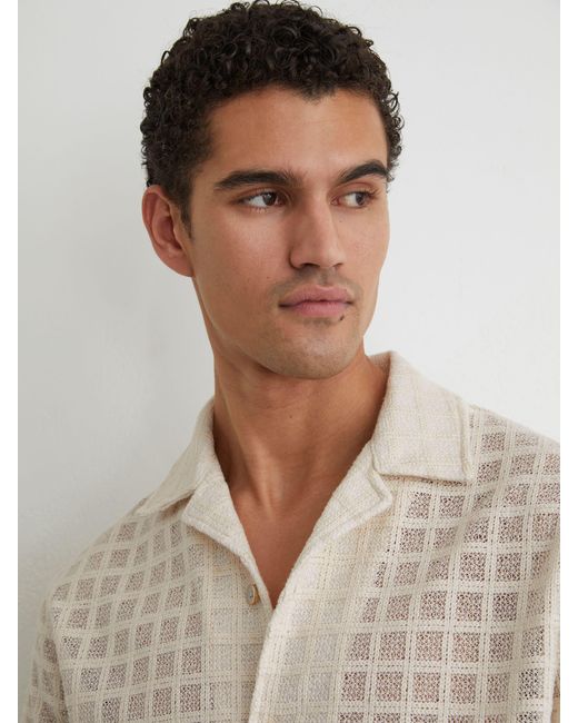 Reiss Natural Belardo - Off White Cotton-blend Crochet Tile-pattern Shirt, S for men