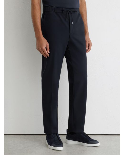 Reiss Black Tailored Fit Jersey Drawstring Trousers for men