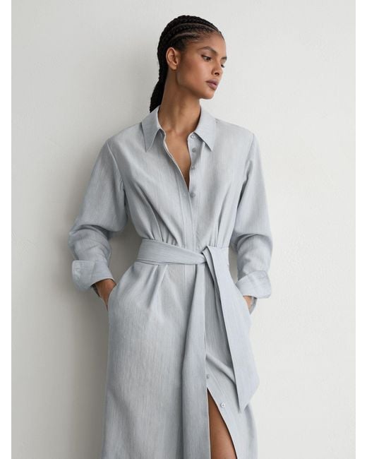 Reiss White Blend Tie-Waist Shirt Dress