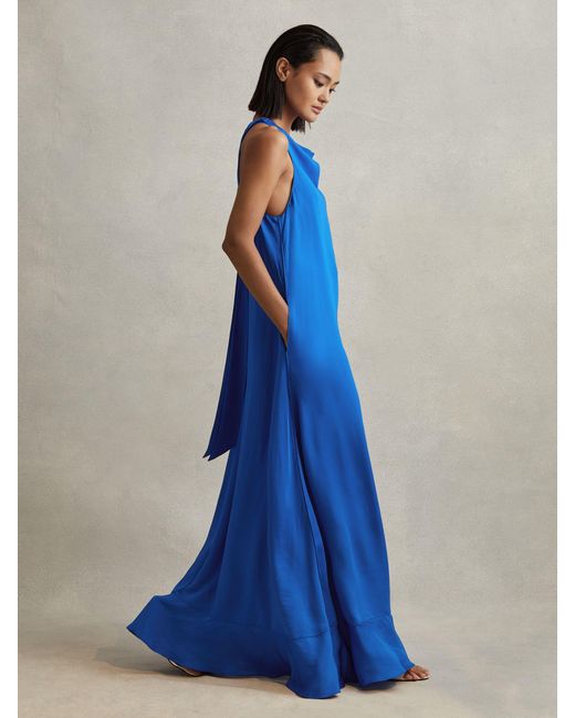 Reiss Tie Neck Column Maxi Dress in Blue | Lyst