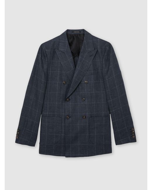 Reiss Blue Adoro - Navy Linen Check Double-breasted Tailored-fit Blazer, 42 for men