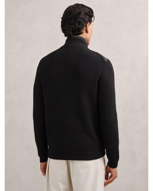 Reiss Black Quilted Rib-Knit Funnel-Neck Jacket for men