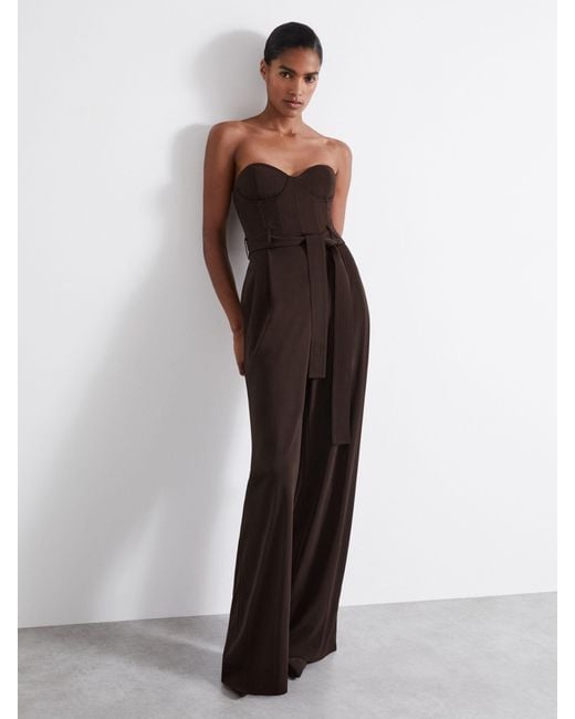 Reiss White Estel Chocolate Atelier Strapless Crepe Bustier Jumpsuit