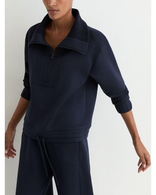 Reiss Blue Premium Interlock Half-Zip Sweatshirt