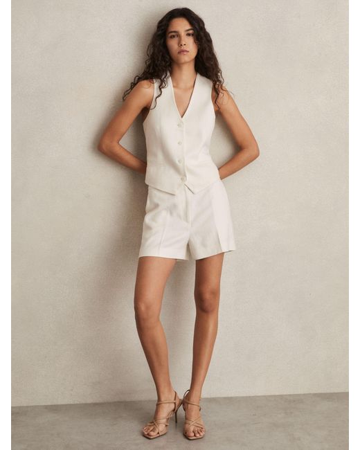 Reiss Natural Devon - White Linen-blend Tailored Shorts, Us 12 Regular