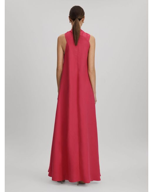Reiss Odell Halter-Neck Relaxed-Fit Stretch-Woven Maxi Dress in Red | Lyst