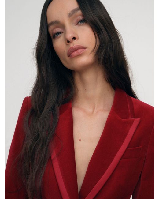 Reiss Red Velvet Single-Breasted Suit Blazer