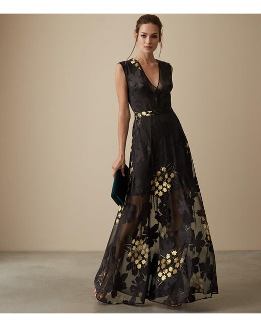 Reiss Black Kaira - Floral Burnout Maxi Dress