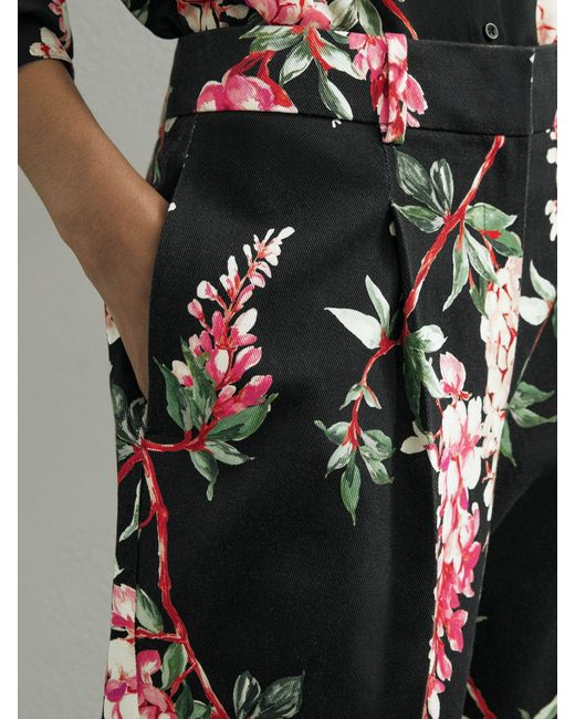 ATELIER Gray Cotton Floral-print Tapered Black Trousers