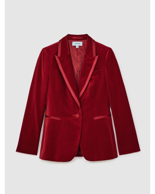 Reiss Red Velvet Single-Breasted Suit Blazer