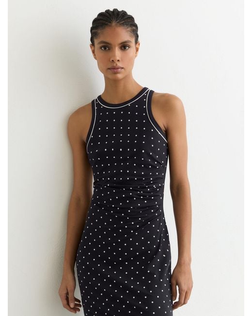 Reiss White Jersey Polka-Dot Racer Midi Dress