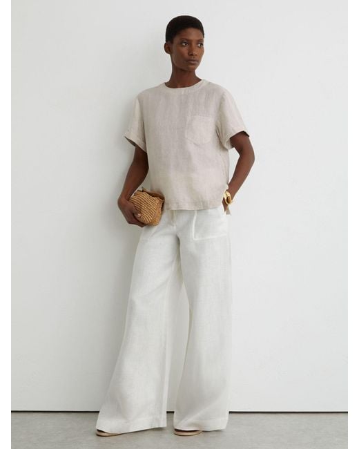 Reiss White Linen Patch-Pocket T-Shirt