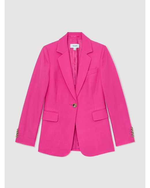 Reiss Pink Petite Single-Breasted Suit Blazer With Linen