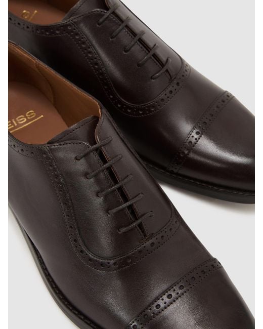 Reiss Blue Leather Brogue-Detail Oxford Shoes for men