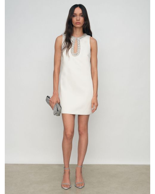 Reiss White Satin Crystal-Embellished Mini Dress
