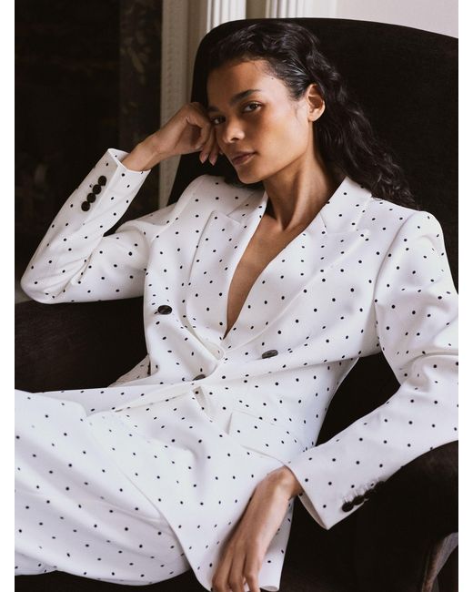 Reiss White Polka-Dot Double-Breasted Suit Blazer