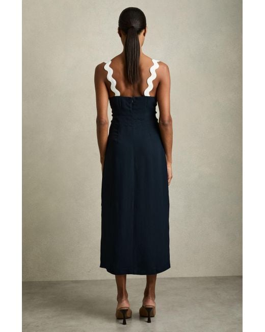Reiss Blue Wave Trim Crepe Midi Dress