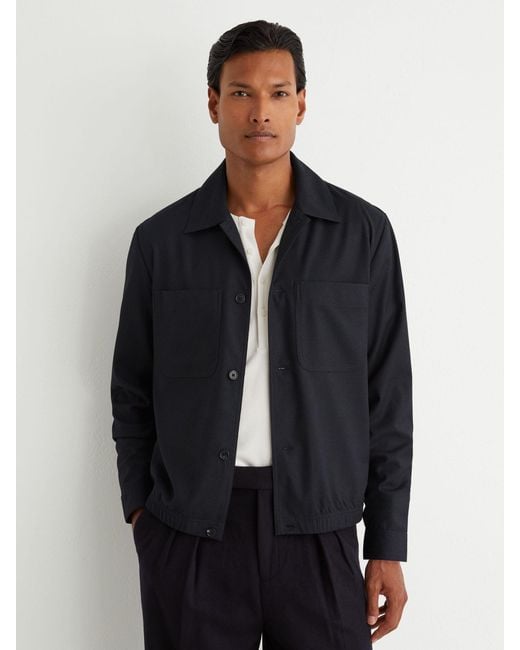 Reiss Blue Penge - Navy Brushed Twin-pocket Overshirt With Wool, L for men