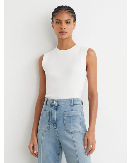 Reiss Brown Fine-Rib Ruched Vest Top