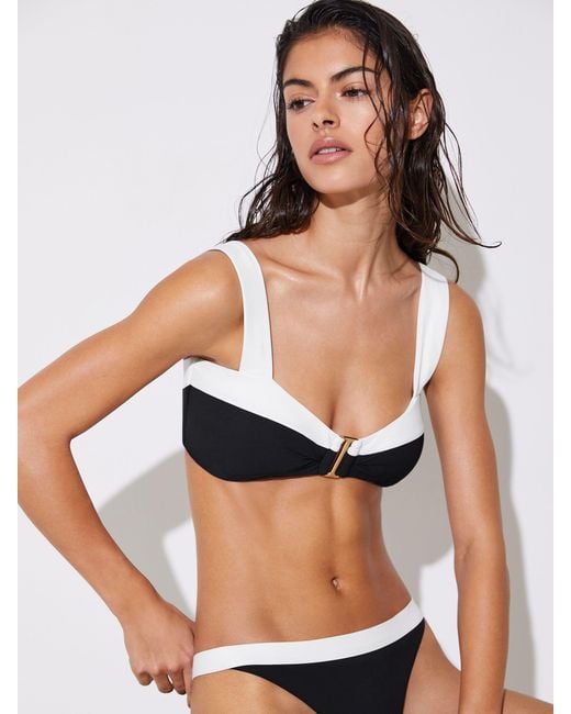 Reiss Multicolor Abby - Black/ivory Colour-block Bikini Top, Us 2