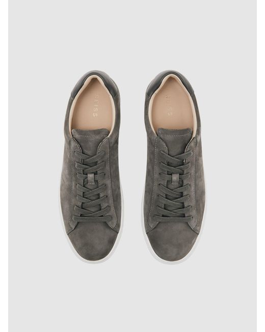 Reiss Blue Nubuck - Grey Finley Nubuck Nubuck Leather Lace-up Trainers, Us 14 (uk 13) for men