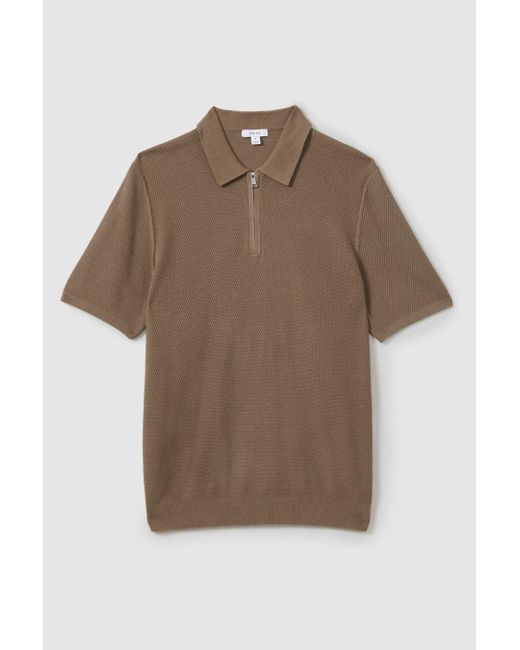 Reiss Green Ivor - Camel Textured Half-zip Polo Shirt, Xl for men