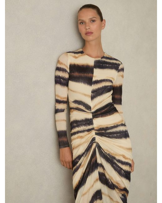 Reiss Natural Georgia Dress Lyocell Abstract Print, Neutral