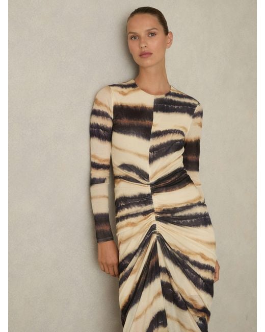 Reiss Natural Georgia Dress Lyocell Abstract Print, Neutral
