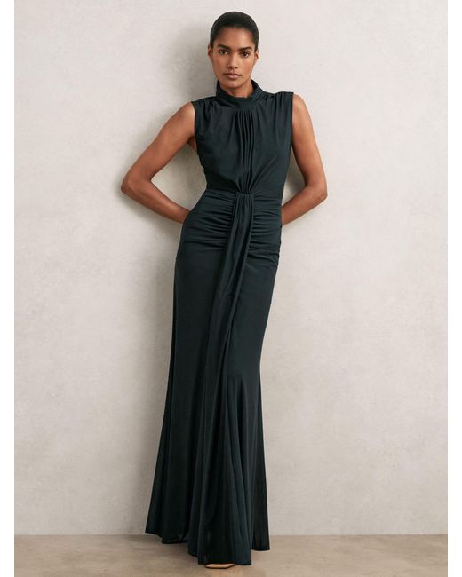 Reiss Green Ruched Sleeveless Maxi Dress