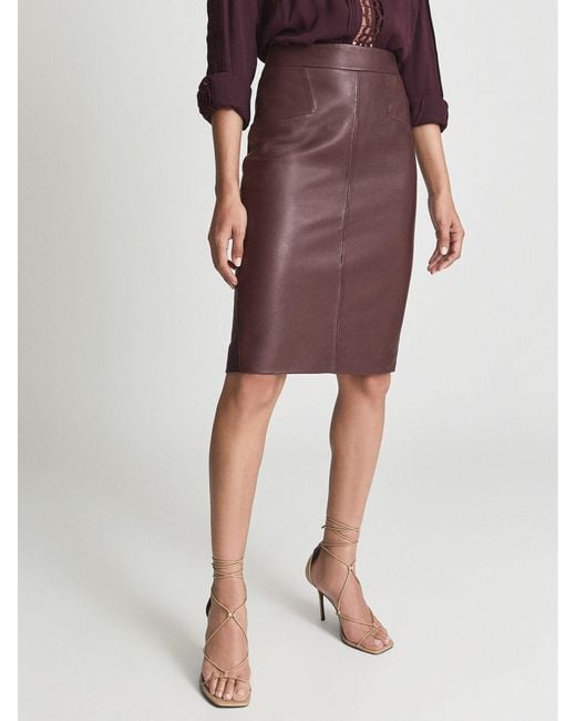 【海外限定】REISS☆スカートBerry Raya Leather High Rise Midi REISS Raya Leather High Rise Midi Skirt in Berry | endource