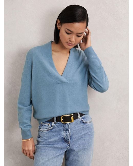 Reiss Blue Cashmere V-Neck Jumper