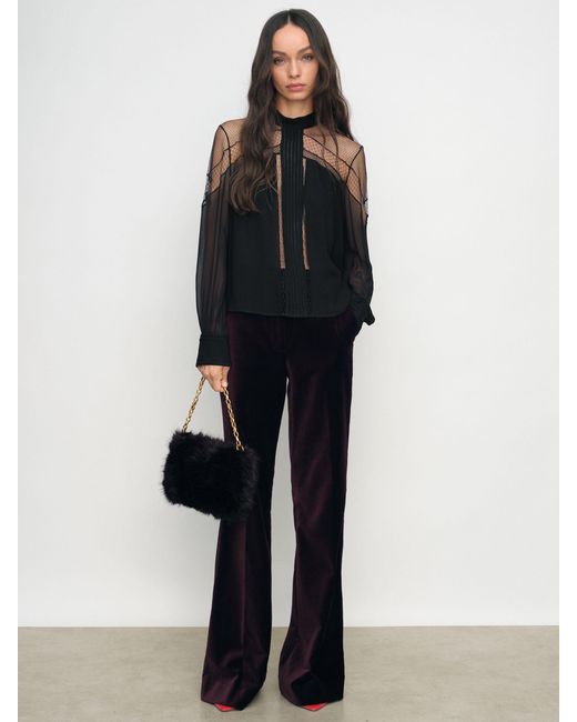 Reiss Marnie - Black Lace-insert Tie-back Blouse, Us 10