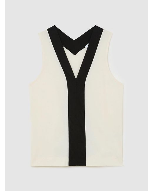 Reiss White Colour-Block V-Neck Shell Top