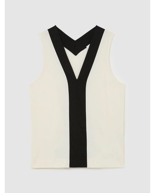 Reiss White Colour-Block V-Neck Shell Top
