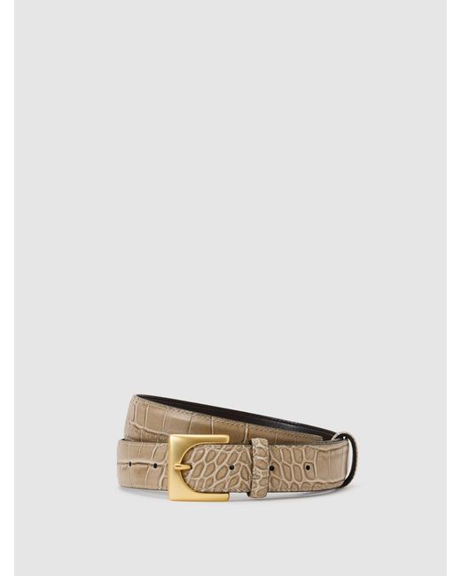 Reiss Multicolor Belinda - Stone Croc-effect Leather Square-buckle Belt, Xs (us 2)