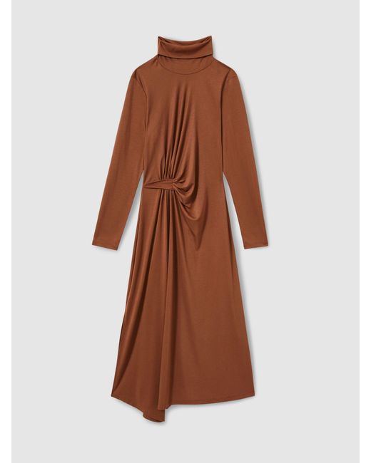 Reiss Natural Petite Draped Jersey Midi Dress