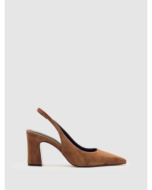 Reiss Natural Lorena - Tan Suede Slingback Court Shoes, Us 8 (uk 6)