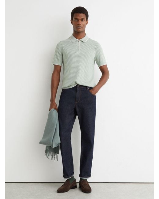 Reiss Brink - Soft Sage Green Textured-knit Half-zip Polo Shirt, S for men