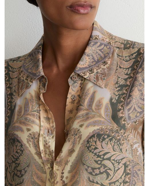 Reiss Natural Neutral Paisley-Print Long-Sleeve Shirt