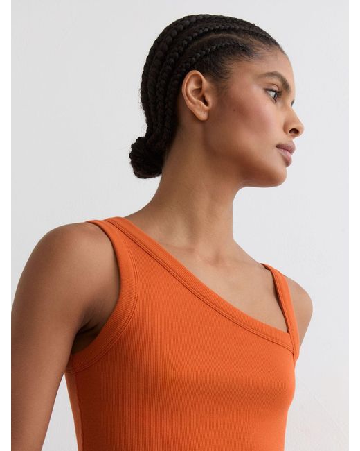 Reiss Pink Aysha - Orange Stretch-cotton Asymmetric-neck Vest, S (us 4-6)