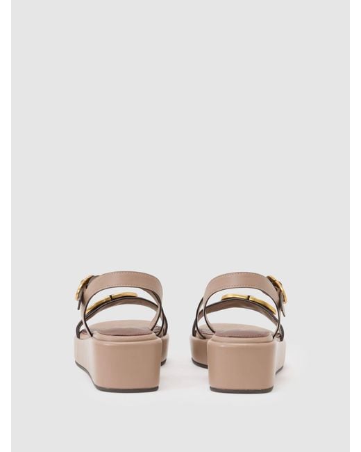 Reiss Gray Leather Double Buckle Flatform Sandals