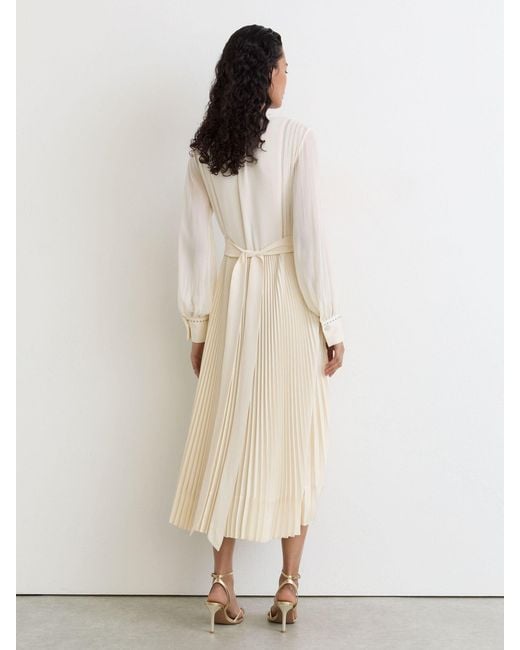 Reiss Natural Stud-Detail Pleated Midi Dress
